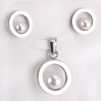 Fashion Bridal Wedding Dubai Jewelry Set Circle Fake-Pearl Necklace Earring Jewellery Sets For Women Girls