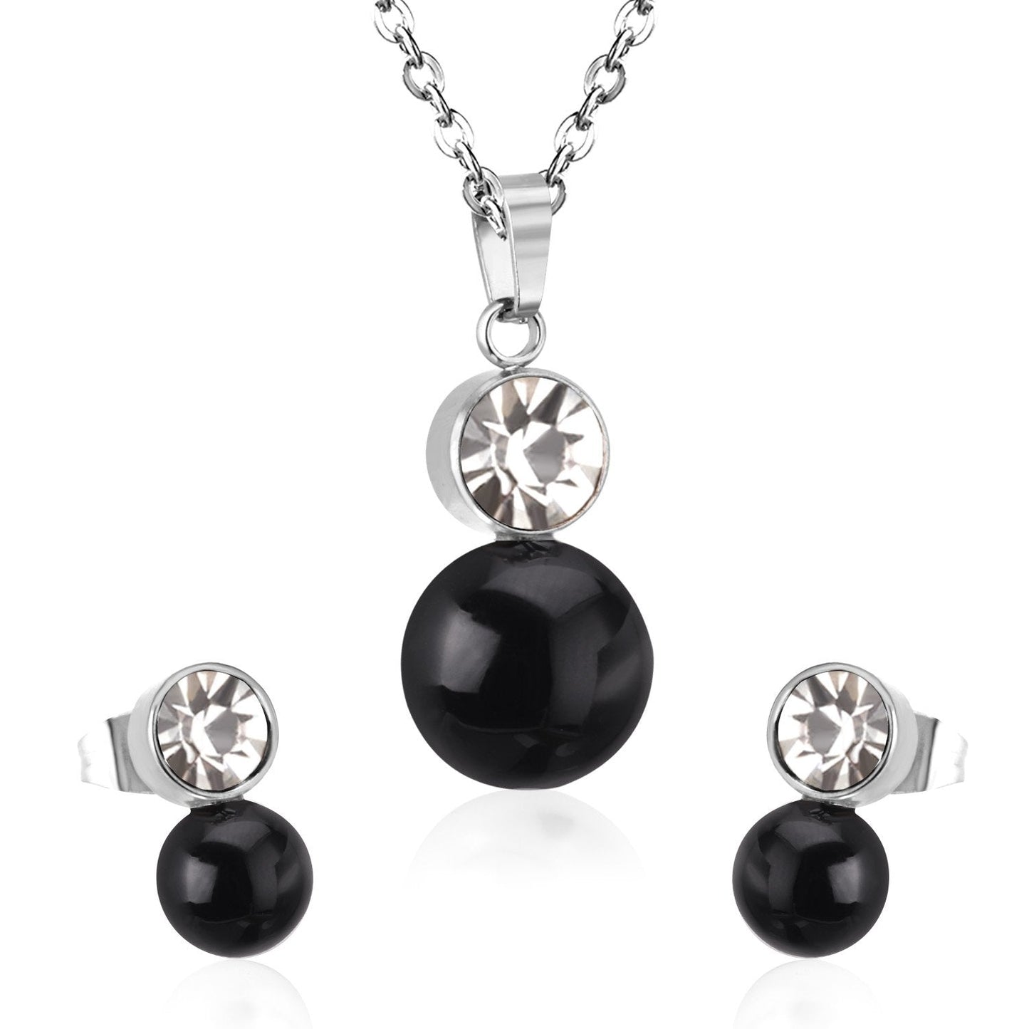 ASON  Classic Jewelry Dubai Jewelry Sets Round Imitation Pearl Pendant Necklace Earring Sets With Round Zirconia Pendants