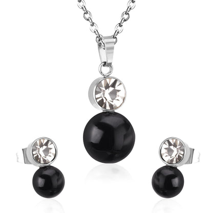 ASON  Classic Jewelry Dubai Jewelry Sets Round Imitation Pearl Pendant Necklace Earring Sets With Round Zirconia Pendants
