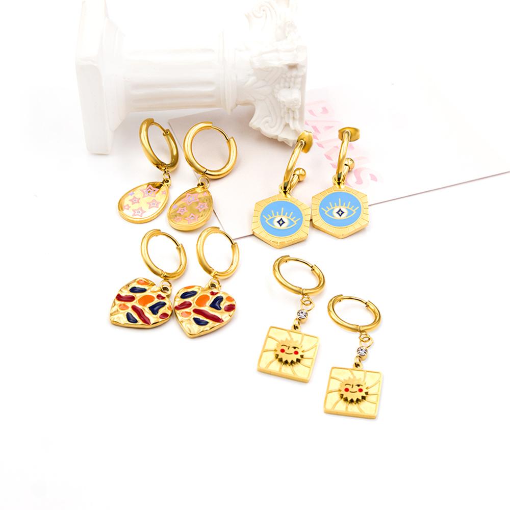 Small Hoops Earrings For Girls/Woman Cute Dangle Piercing Multicolor Heart Acrlic Blue Eyes Pendients Lucky Gifts