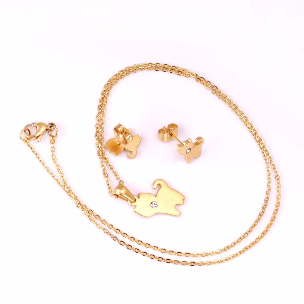 Stainless Steel Necklace Pendant Earrings Jewelry sets For Men Women Crystal Dog Jewelry Set Fashion Jewellery Gift