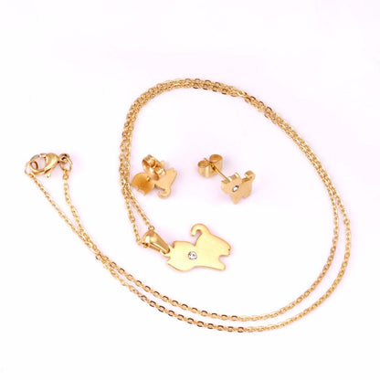 Stainless Steel Necklace Pendant Earrings Jewelry sets For Men Women Crystal Dog Jewelry Set Fashion Jewellery Gift