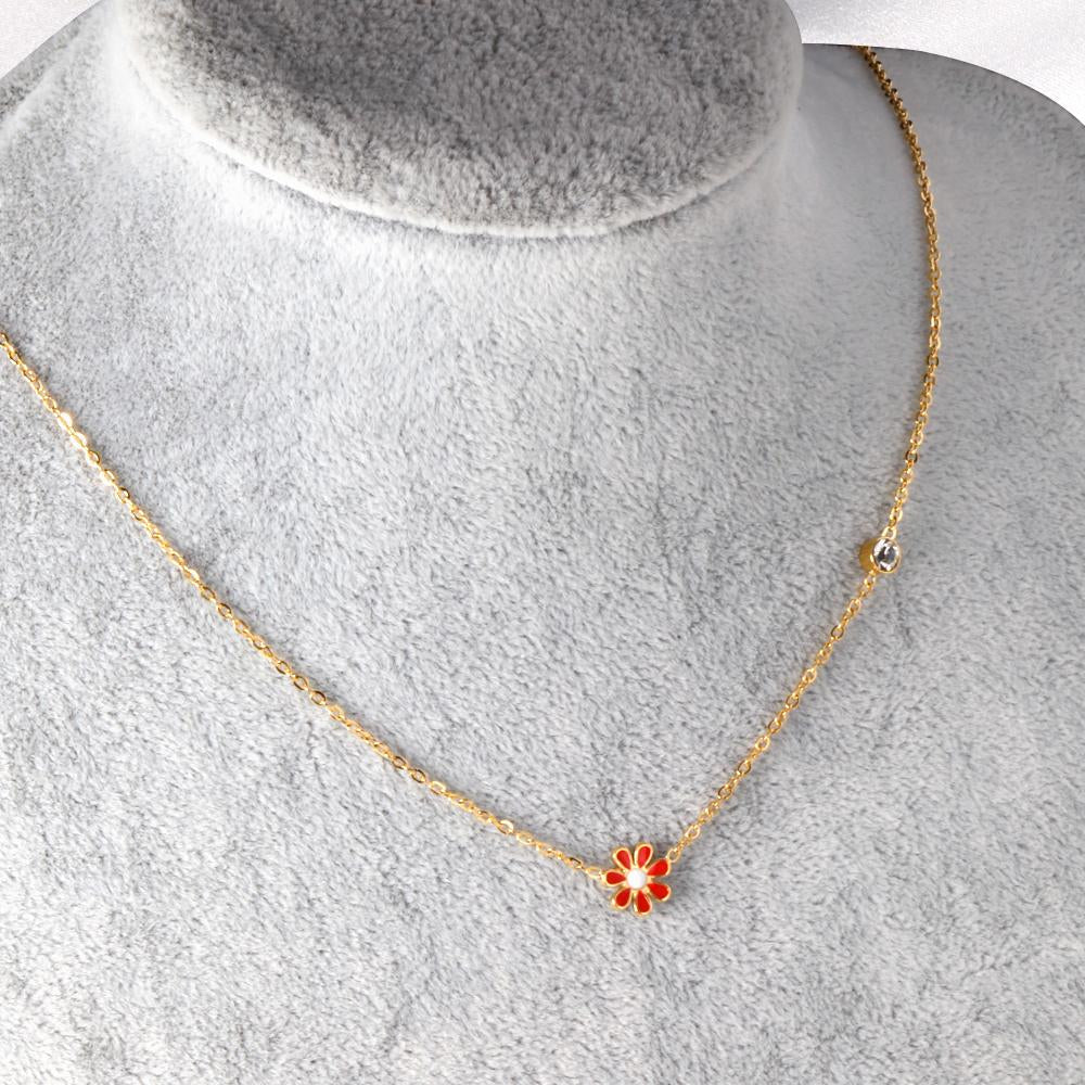 Korean Fashion Romantic Colorful Flower Pendant Stainless Steel Chain Necklace For Women Jewelry Parts bijoux femme