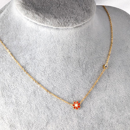 Korean Fashion Romantic Colorful Flower Pendant Stainless Steel Chain Necklace For Women Jewelry Parts bijoux femme