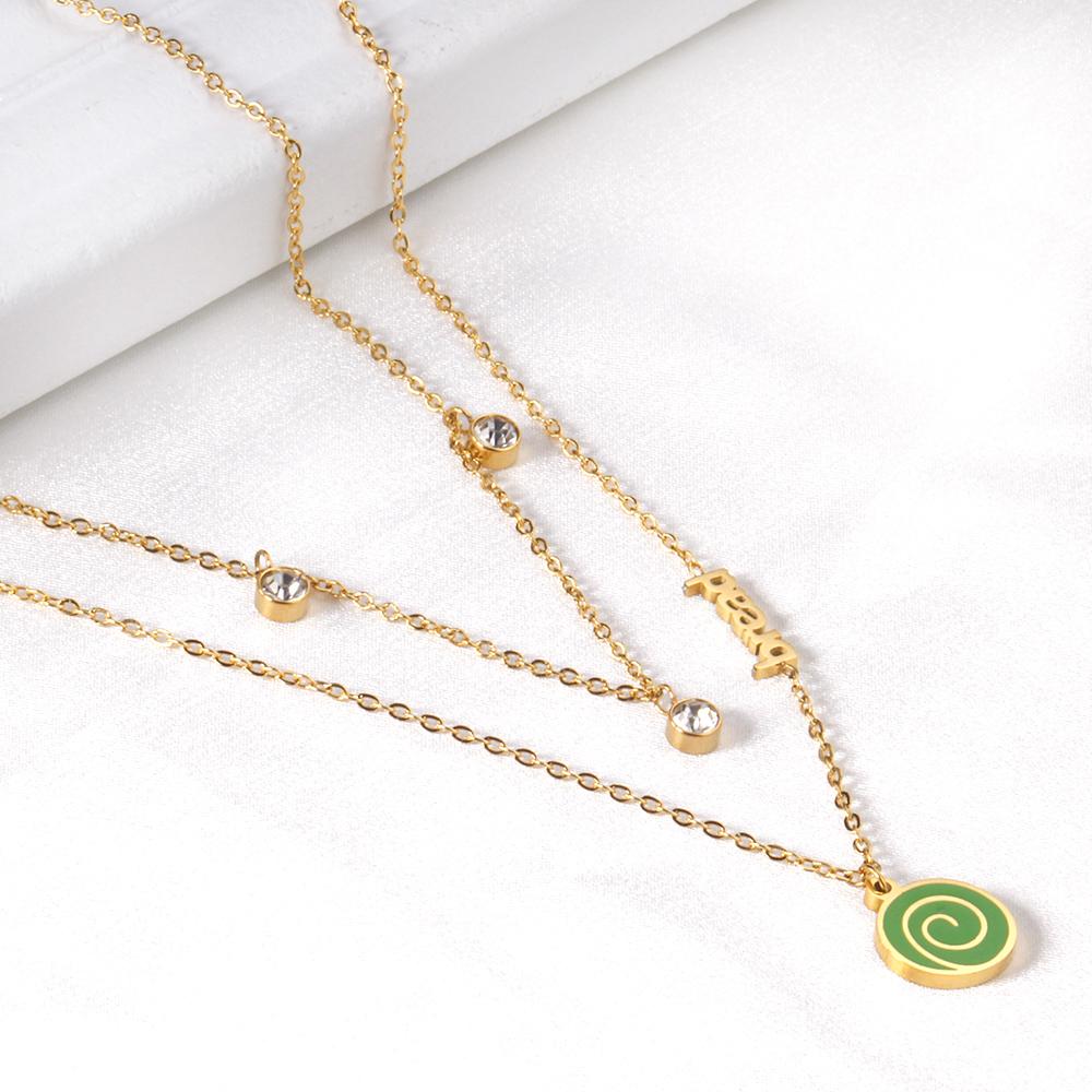 ASON Cute Gold Color Lollipop Pendant Multi-layer Necklace Bread Stainless Steel for Women Fashion Jewelry Accessories