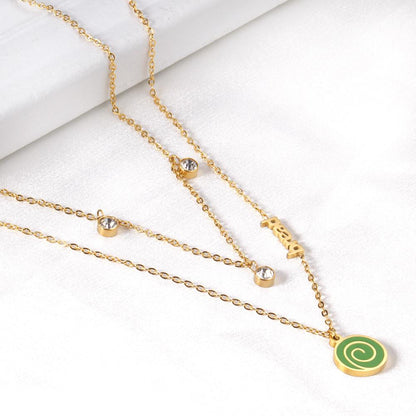 ASON Cute Gold Color Lollipop Pendant Multi-layer Necklace Bread Stainless Steel for Women Fashion Jewelry Accessories
