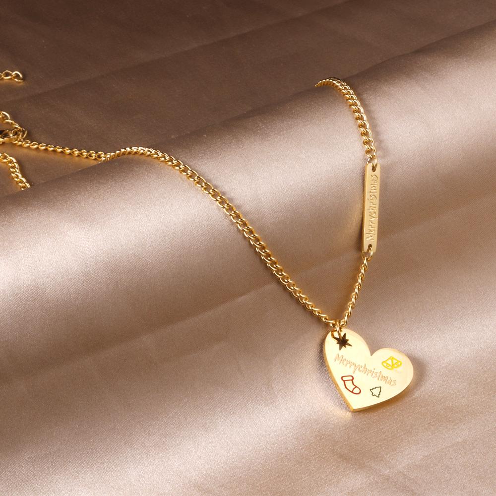 ASON Trendy Gold Color Heart Pendant Necklace 316L Stainless Steel Choker for Women Christmas Gift Jewelry Accessory