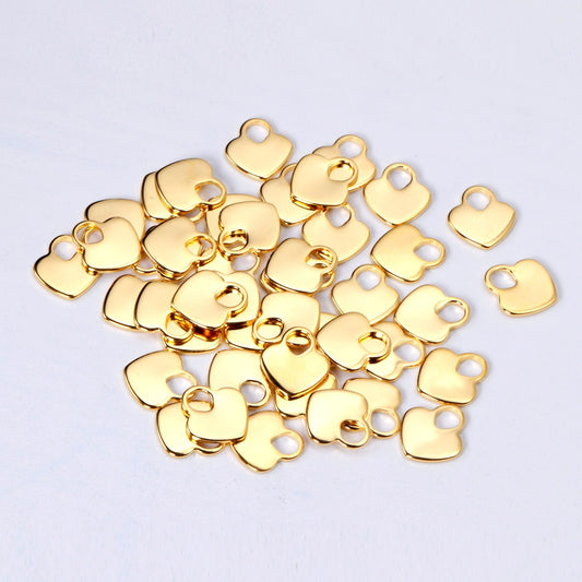 ASON 100pcs/lot Heart Pendant Stainless Steel Love Heart Pendant Gold Silver Color For Necklace Bracelet Jewelry Making Supplies