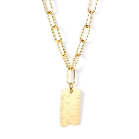 Vintage Collier Inoxidable Gold Color Design Ruler Pendants Necklaces Long 45cm+5cm Cuban Link Chains Necklace Man