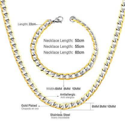 ASON Women/Men 6MM/8MM/10MM Width Necklace Set Stainless Steel Necklace with Bracelet Cuban Chain for Diy Jewelry Making