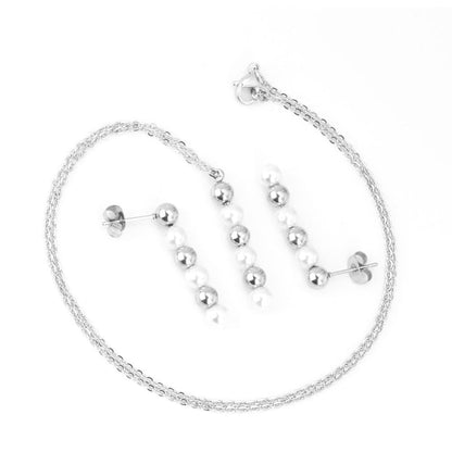 Stainless Steel Jewelry Sets For Women Girls Fake Pearl Earrings Necklace Wedding Dubai Indian Bridal Jewelry Set