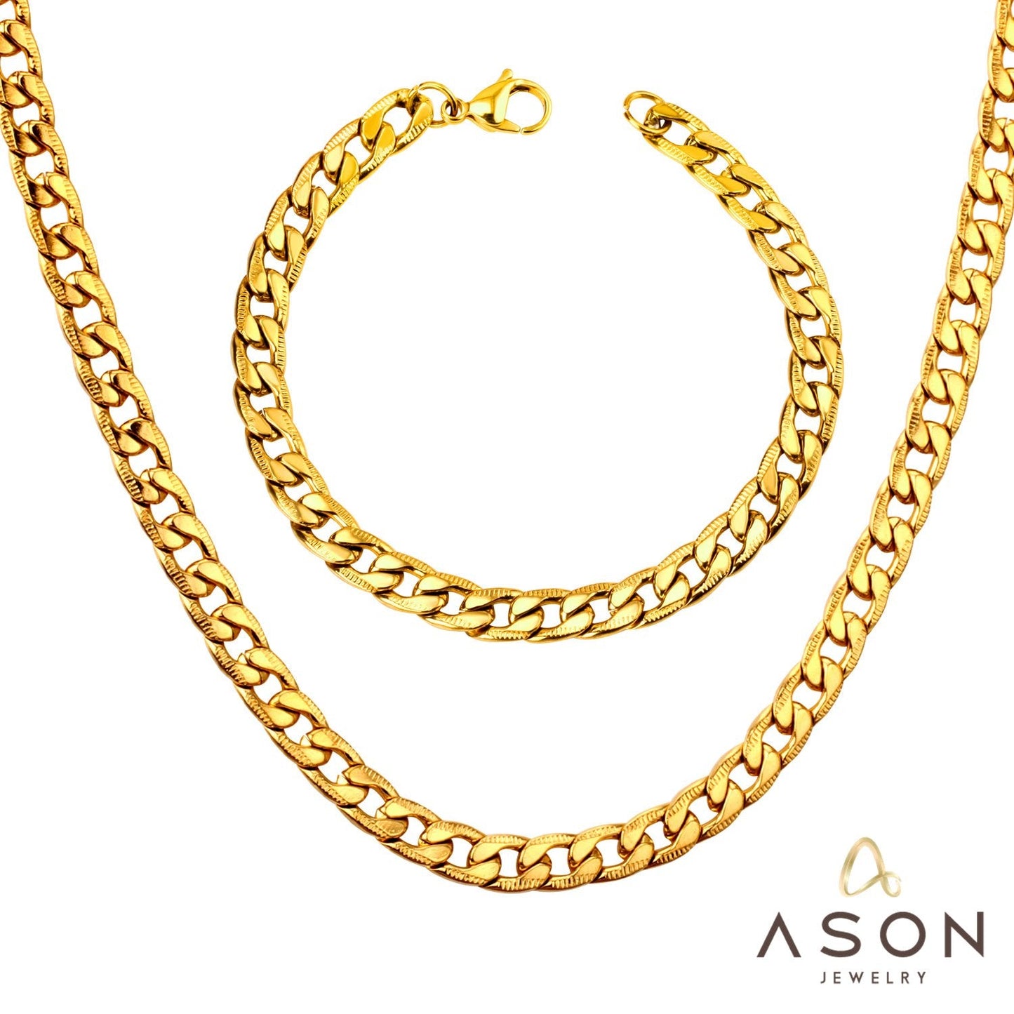 ASON Women/Men Necklace Set Three Colors Stainless Steel Necklace with Bracelet Set Cuban Chain for Diy Jewelry Making