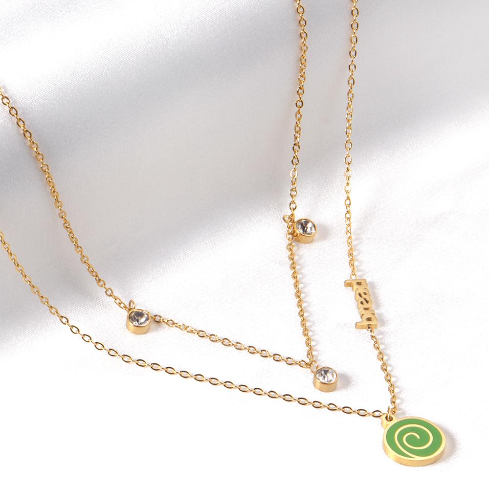 ASON Cute Gold Color Lollipop Pendant Multi-layer Necklace Bread Stainless Steel for Women Fashion Jewelry Accessories
