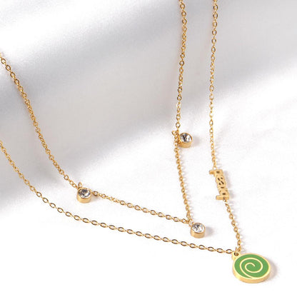 ASON Cute Gold Color Lollipop Pendant Multi-layer Necklace Bread Stainless Steel for Women Fashion Jewelry Accessories