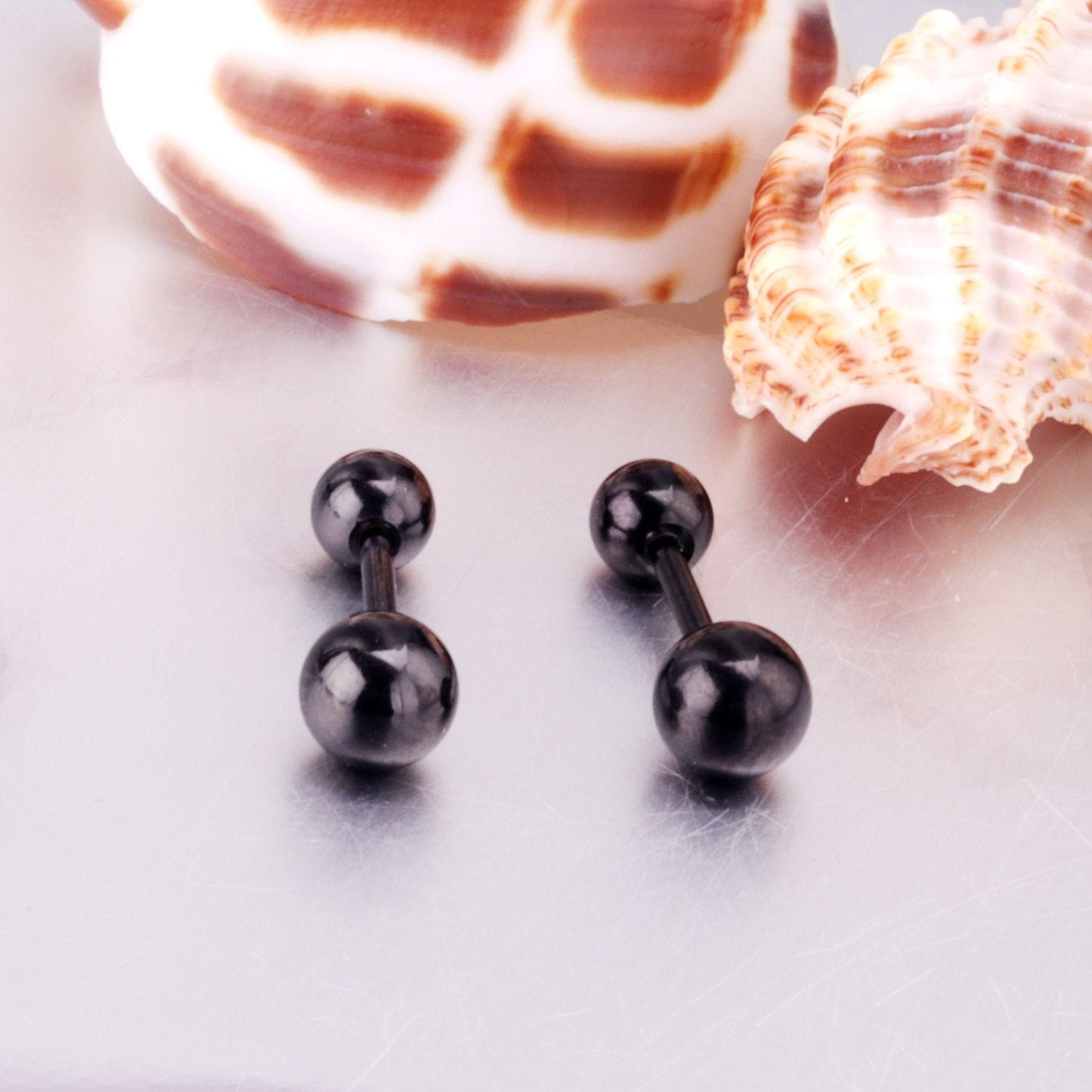 ASON Wholesale Black Color Size 4mm/5mm/6mm/7mm/8mm Stainless Steel Screw Earrings Women Men's Double Ball Punk Gift