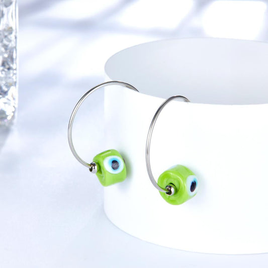 Brand Design Red Green Evil Eyes Charms Earrings Turkish Eyes For Woman Girls Half Round Earrings Hoop Pendientes