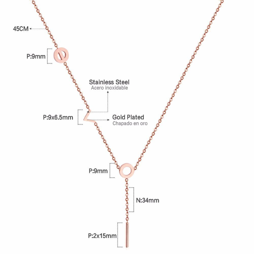 Fashion Jewelry Rose Gold "Love" Pendants Necklaces For Women 316L Stainless Steel Chains choker Necklace Set