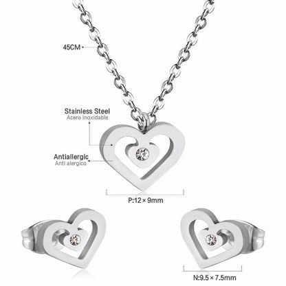 Stainless Steel Wedding Dubai Bridal Jewelry Sets CZ Heart Necklace Earrings Sets For Women Party Jewellery Sets