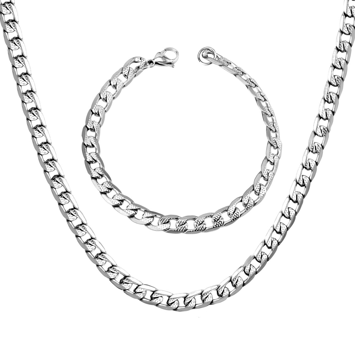 ASON Women/Men 6MM/8MM/10MM Width Necklace Set Stainless Steel Necklace with Bracelet Cuban Chain for Diy Jewelry Making