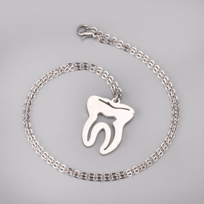 Hiphop Tooth Pendant Necklace Stainless Steel Link Chain Choker Necklace Statement Jewelry Collares Goth 2021 New