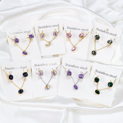 Bridal Jewelry Sets Trendy Style Geomtry Multi-colorful CZ Pendant Necklace Earrings Sets Brinco Party Wholesale