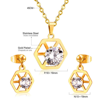 Hexagon With Cubic Zircon Pendant Necklaces Earrings Sets For Women Party Jewelry Set Factory Direct parures bijoux