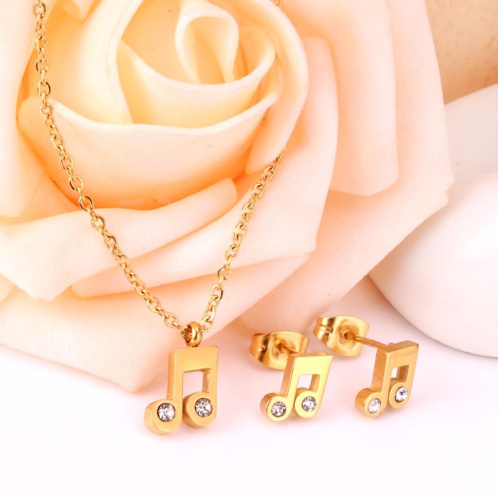 Popular Jewelry Sets Musician Symbol Stainless Steel Gold Dubai Indian Jewelry Sets For Girls Women Jewellery Set