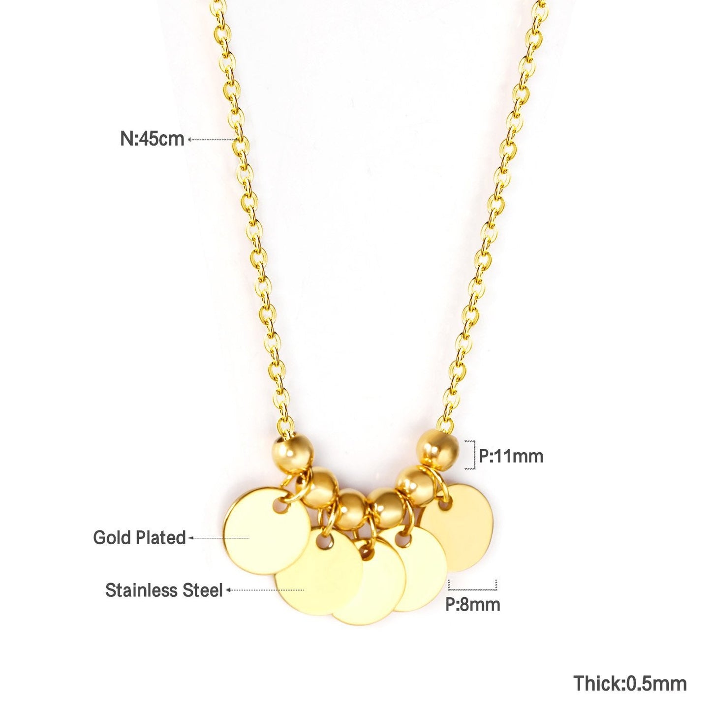 Pendant Gothic Stainless Steel Round Sequins Necklaces For Female Trendy Jewelry Gold Chain Necklace collier femme