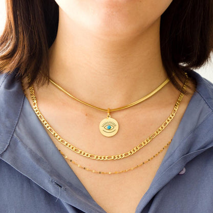 Vintage Multilayer Necklace For Women Stainless Steel Blue Evil Eyes Pendant Snake Figaro Chain Choker Y2k Jewelry