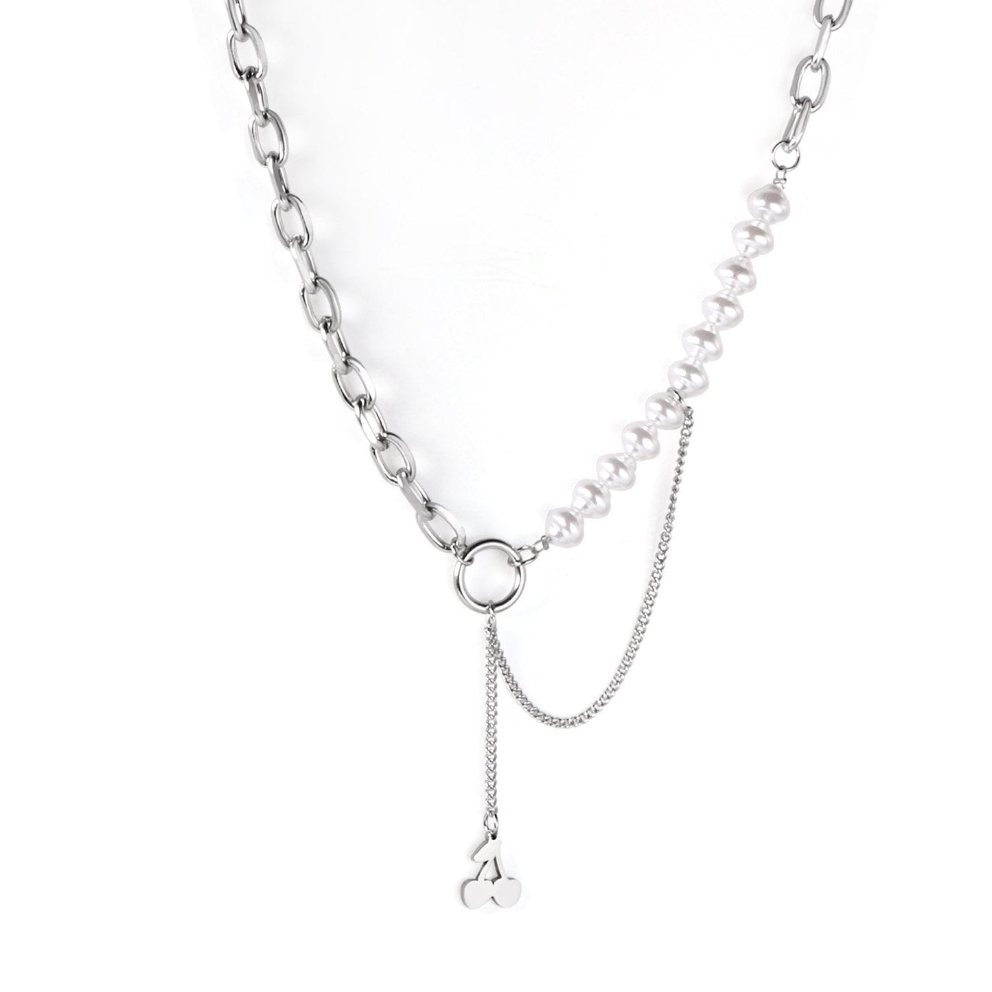 ASON Vintage Baroque Irregular Pearl Pendant Chain Necklace Stainless Steel Geometric Fashion Jewelry for Women Party Gift