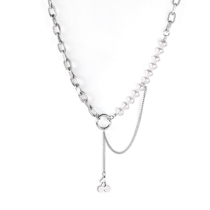 ASON Vintage Baroque Irregular Pearl Pendant Chain Necklace Stainless Steel Geometric Fashion Jewelry for Women Party Gift
