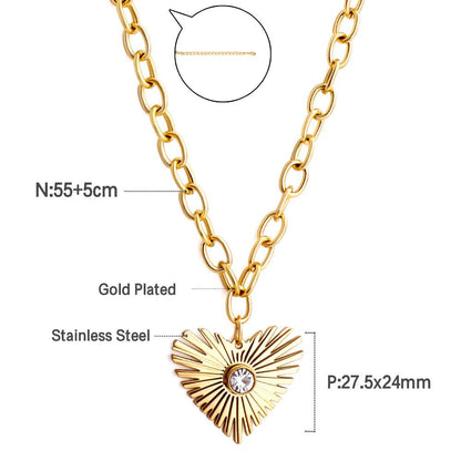 Stainless Steel Jewelry Thick Link Chains For Woman Sculpture Big Heart Punk Collares Boho Trendy Necklaces