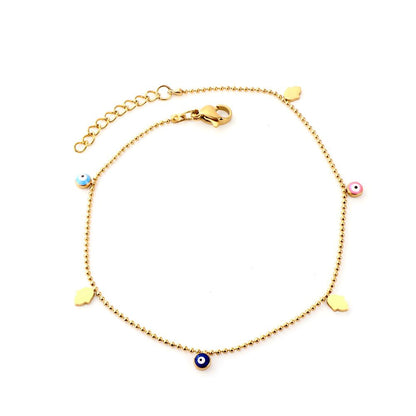 ASON Hands Palm Mixed Color Turkey Evil Eye Round Ball Beaded Chain Anklet Stainless Steel For Women Mini Jewelry Bracelets