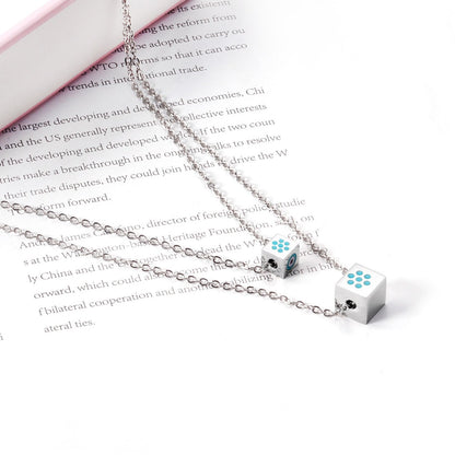 Men And Women Double Chain Necklace Stainless Steel Gold Silver Color Fashion Block Pendant Necklace Accessories