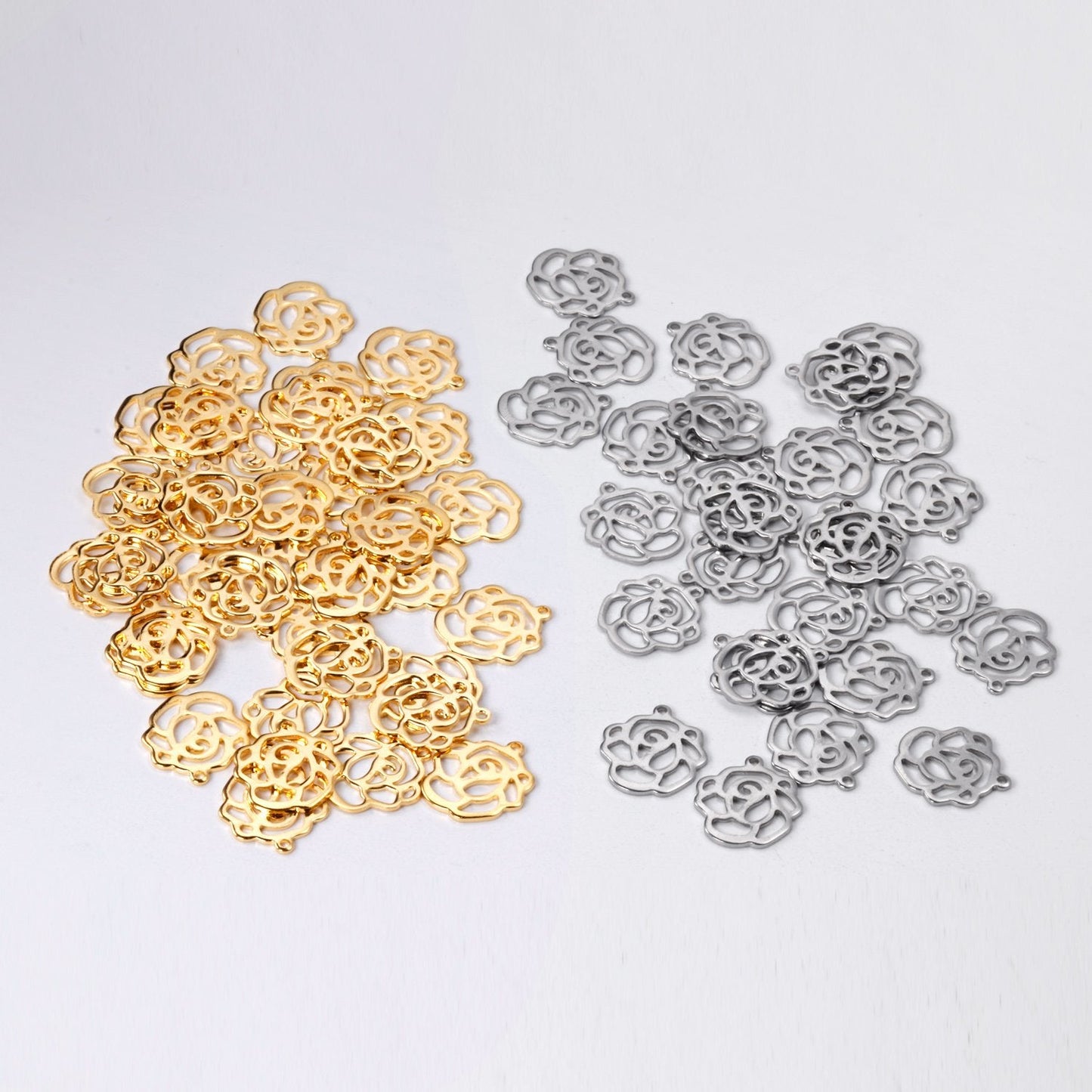 ASON100 Pcs/Lot Rose Pendant 316L Stainless Steel Flowers Charm Wholesale Gold Silver Color For Necklace Bracelet Jewelry Making