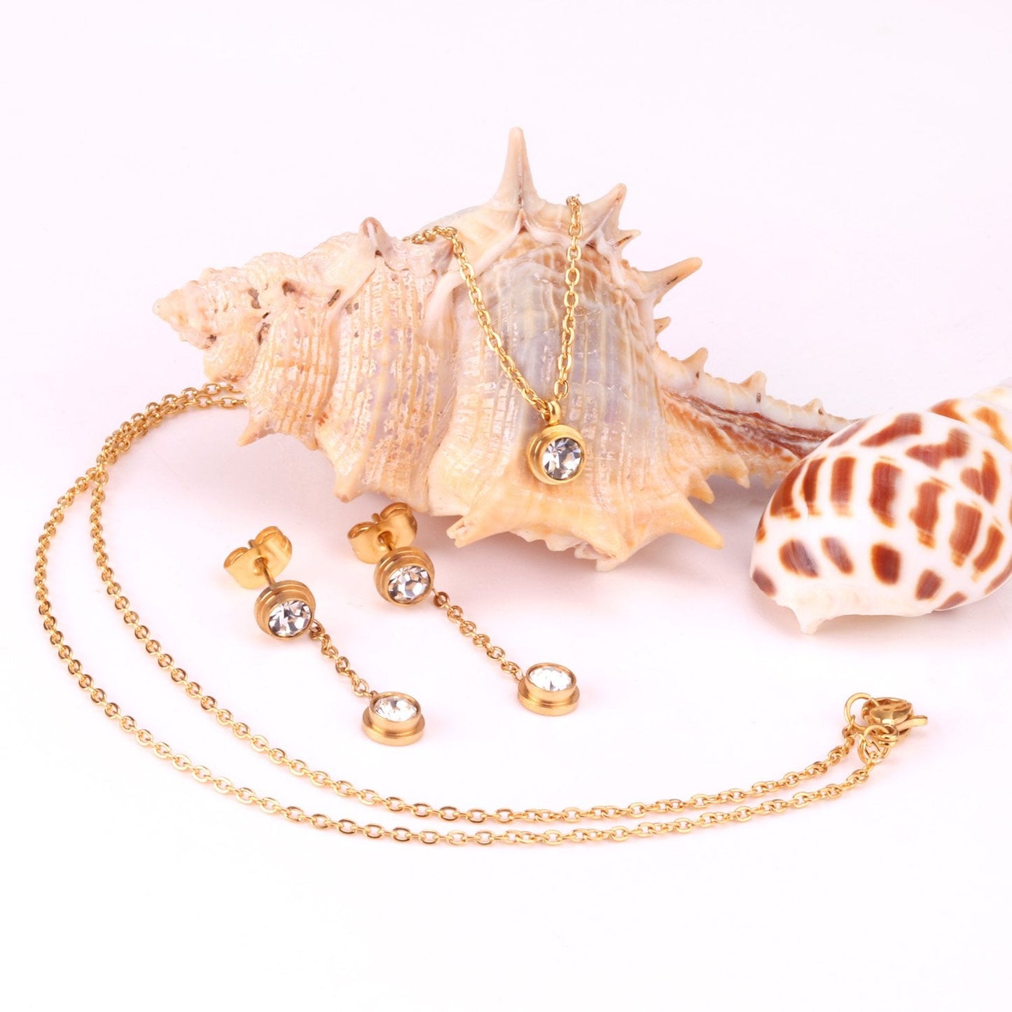 New Heart Shape Crystal Fashion Necklaces Droop Earrings Sets For Woman Dubai Wedding Jewelry Set pendientes bijoux