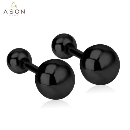 ASON Wholesale Black Color Size 4mm/5mm/6mm/7mm/8mm Stainless Steel Screw Earrings Women Men's Double Ball Punk Gift