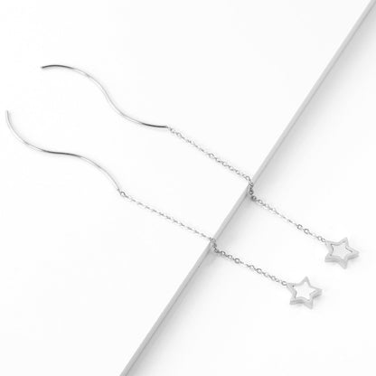 ASON Korean Style Star Shell Drop Earrings Dangle Chain Earring Stainless Steel Jewelry for Women Femme Party Gift