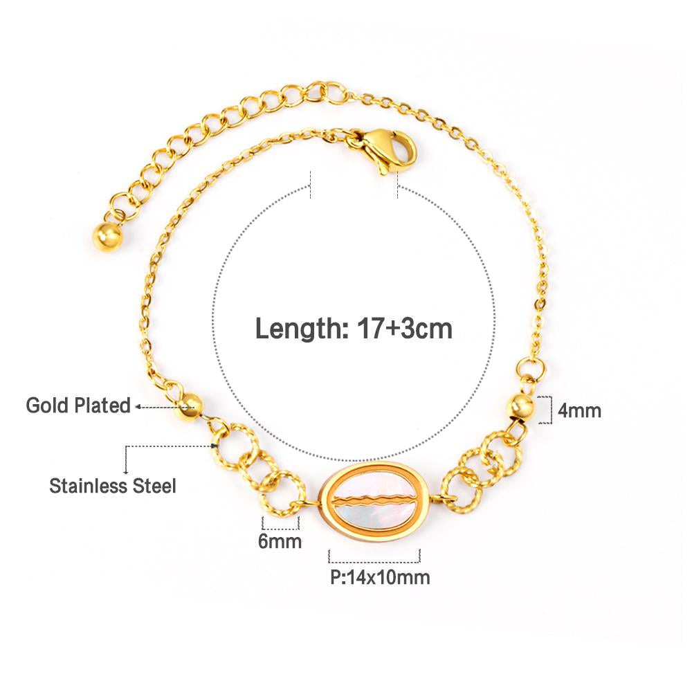 ASON Simple Style Shell Shape Charm Bracelet Gold Color Stainless Steel Bangle with Extender 17+3cm for Women Gift Jewelry