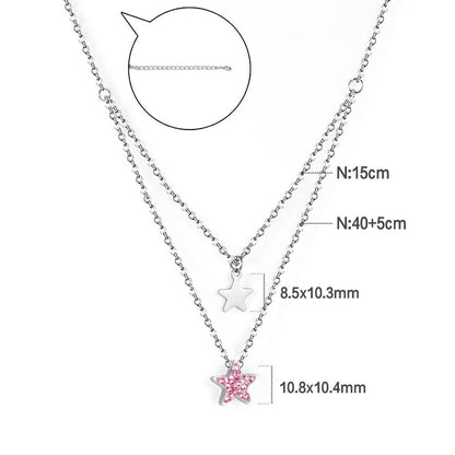 ASON Trendy Star Pendant Double Chain Necklace Stainless Steel Multi-layer Choker for Women Party Gift Jewelry Accessory