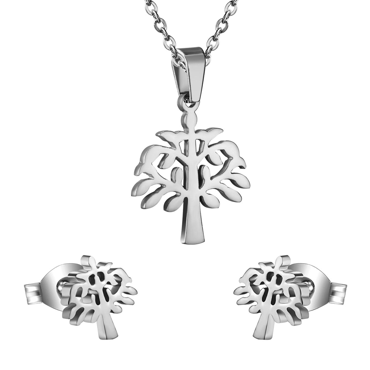 ASON Top 316L Stainless Steel Gold Color Jewelry Sets for Women 2019 Plant Pendant Necklace Small Stud Earrings for Femme