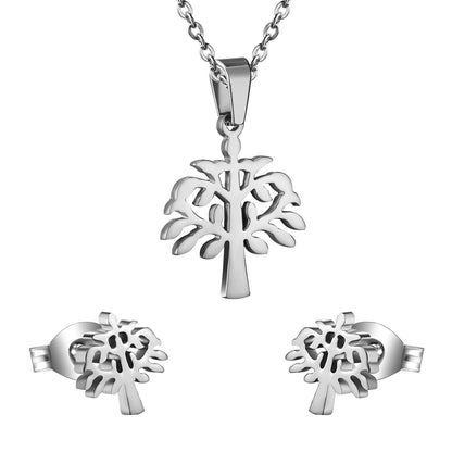 ASON Top 316L Stainless Steel Gold Color Jewelry Sets for Women 2019 Plant Pendant Necklace Small Stud Earrings for Femme