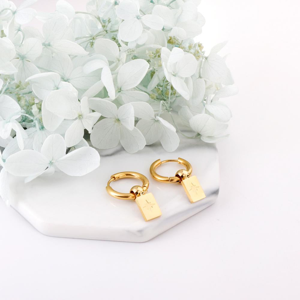 Round Beaded Hoop Earrings Women Accessories Stainless Steel New Square Star Pendants Earring Fashion Jewelr