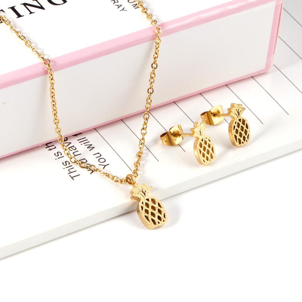 Pineapple Cute Stainless Steel African Jewellery Sets Bridal Dubai Gold Color Wedding Jewelry Sets For Women Girls