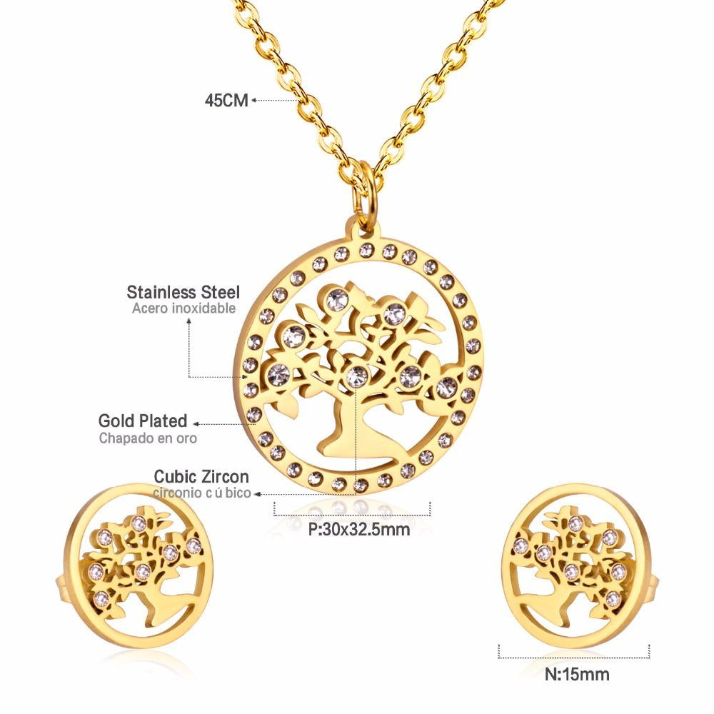 Korean Wedding Dubai Stainless Steel Jewelry Sets Tree Necklace Earrings For Women African Fashion Jewelry Sets