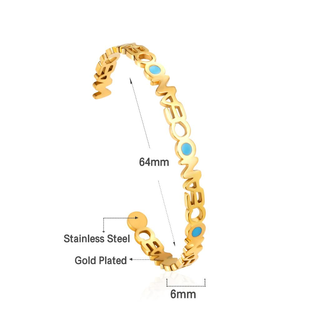 Mental Cuff Bracelets For Female Letter Stainless Steel Bangles With Blue Printed Christmas Vibe Trendy Jewelry Man