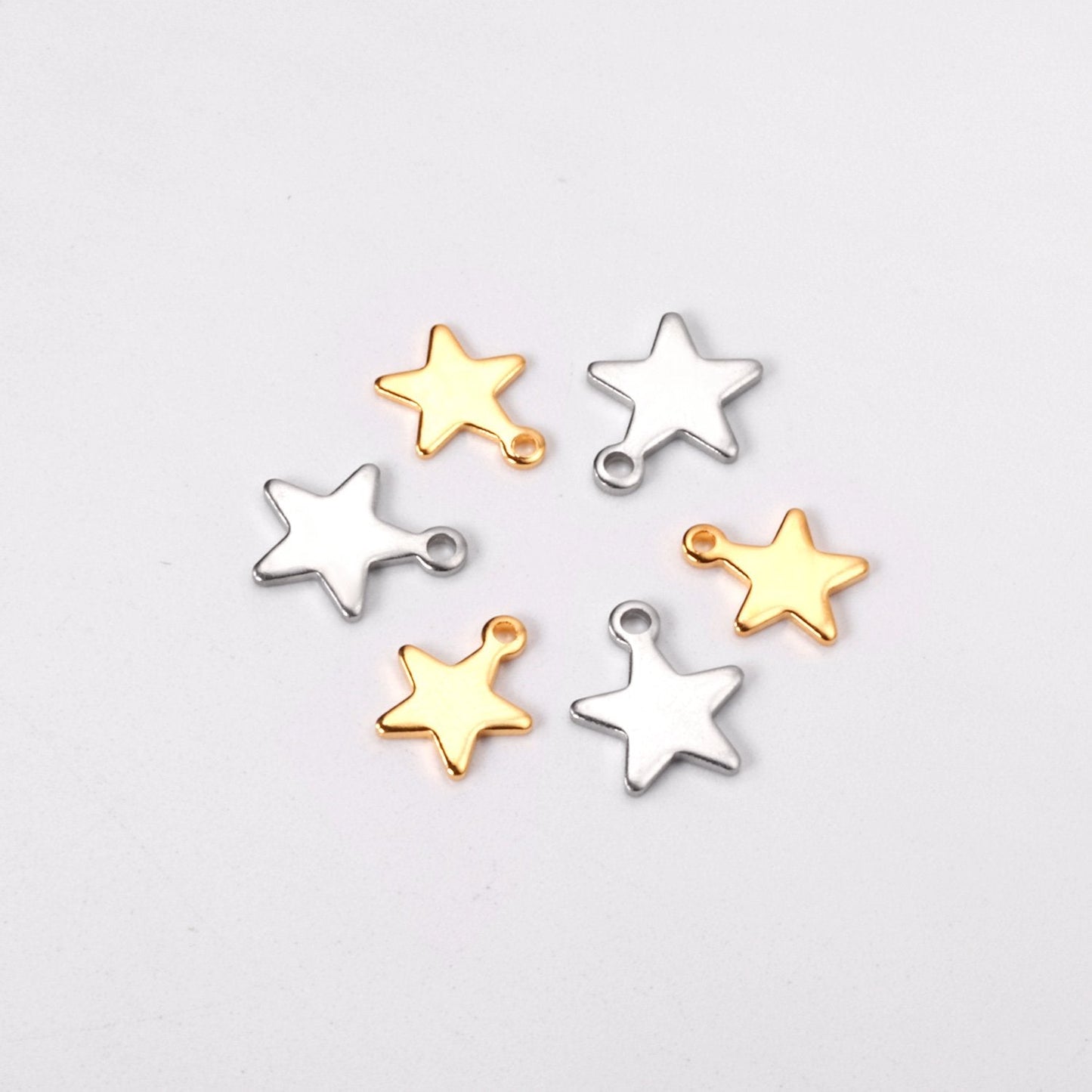 ASON 100 Pcs/Lot Star Charms 316L Stainless Steel Stars Pendant Gold Silver Color With Holes For DIY Jewelry Making Supplies
