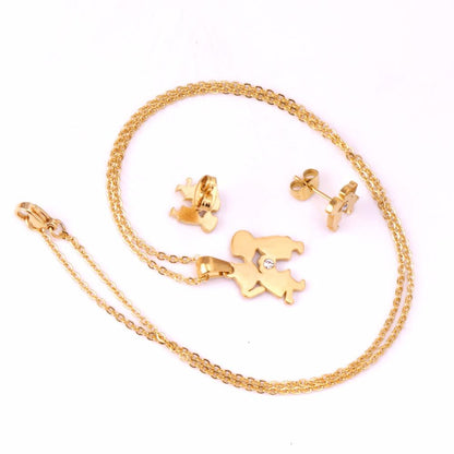 Stainless Steel Dubai Wedding Jewelry Sets KISS Crystal Cute Boy Girl Necklace Earrings Jewellery Sets Gold Color