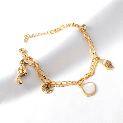 ASON Gold Color Shell Ocean Series Charm Bracelet 316L Stainless Steel 18+3cm Bangle for Women Fashion Jewelry Party Gift