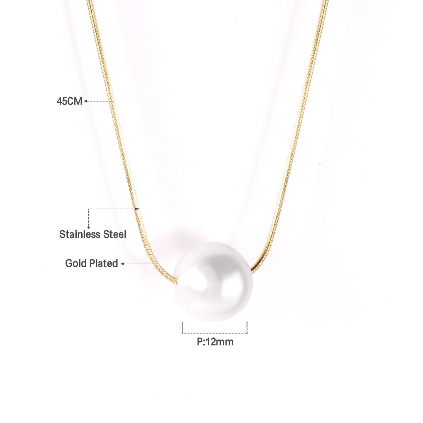 ASON Gold Color Imitation Pearl Pendant Necklace Stainless Steel Snake Chains Necklaces Simple Accessories Women/Girl Party